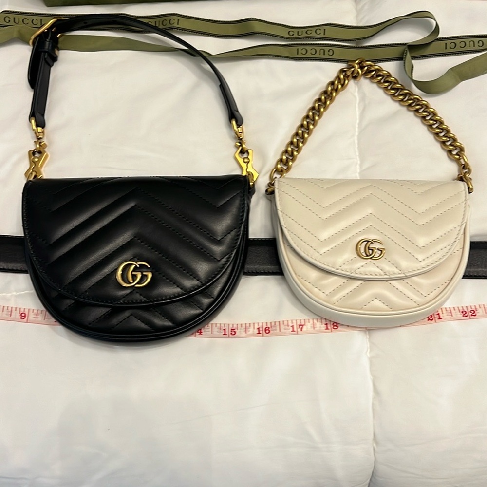 Gucci MARMONT BELT BAG Black and Cream Leather with black belt size 95 pre own